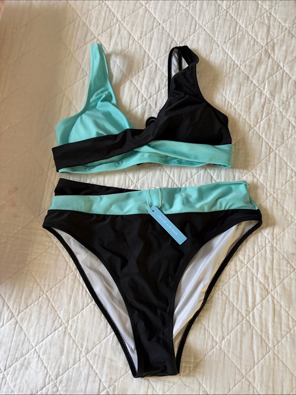 Mara Hoffman Black and Aqua Colorblock Two-Piece Bikini